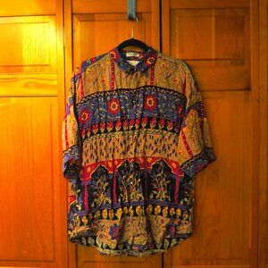 Vintage 80s/90s Goouch Animal and Floral Print Rayon Button up Top  Men's Large